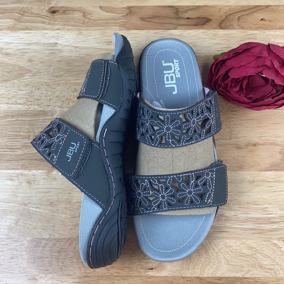Jambu JBU Sport Grey Wildflower Two Strap Slide Sandal, 6.5M - Picture 3 of 8
